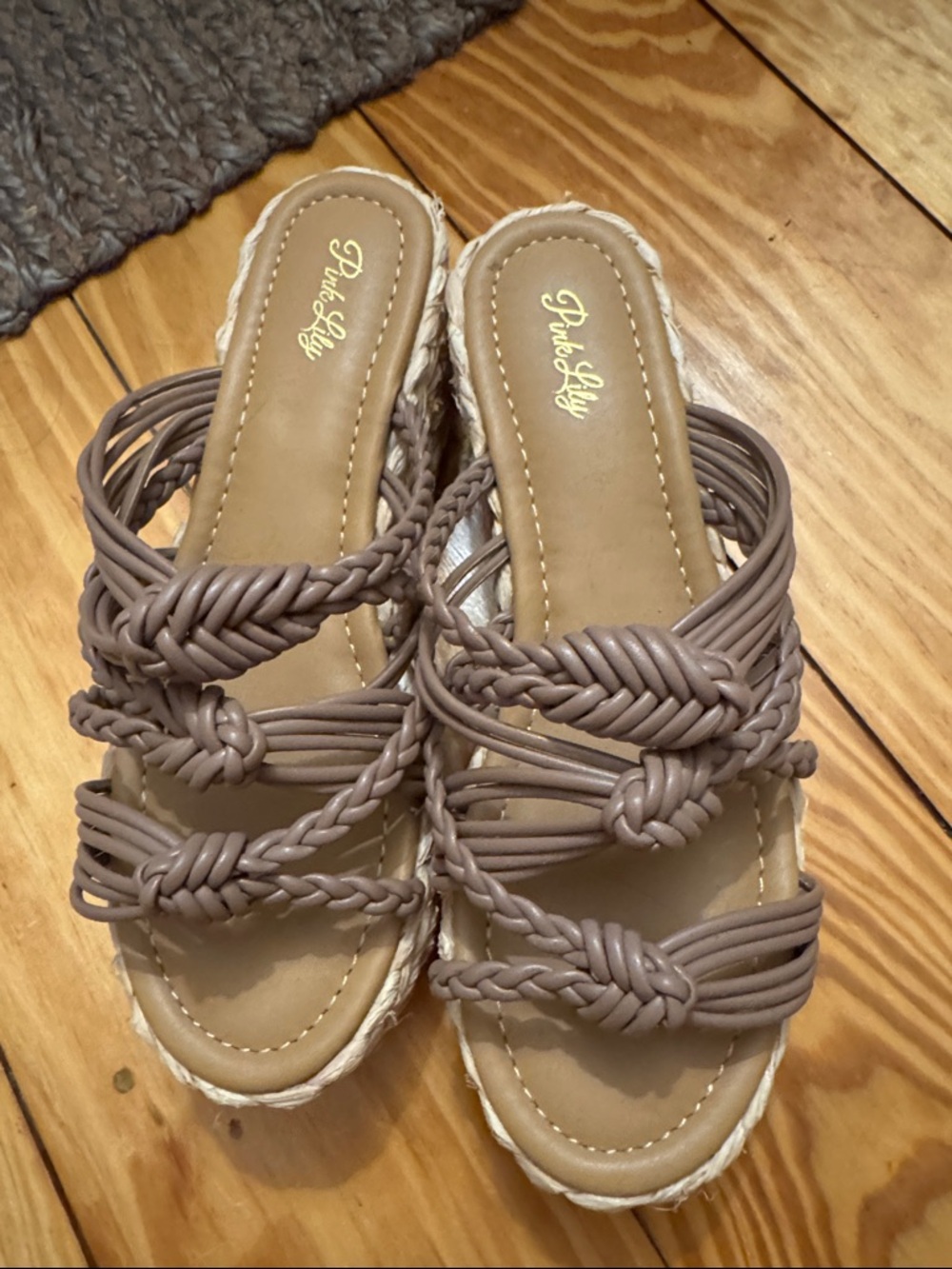 Pink Lily Taupe Braided Slide Sandals